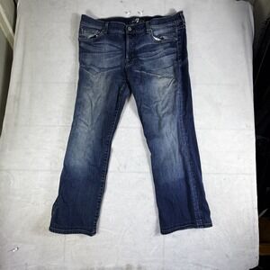 7 For All Mankind Womens Straight Leg Jeans Blue Denim Whisker Relaxed Size 36